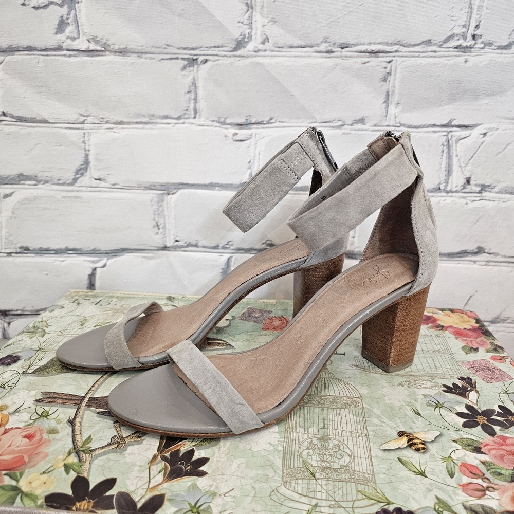 Joie Grey Suede Block Heel Sandals